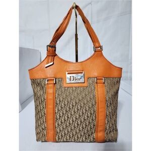 Authentic Christian Dior Diorissimo Street Chic Tote Bag Brown/Orange